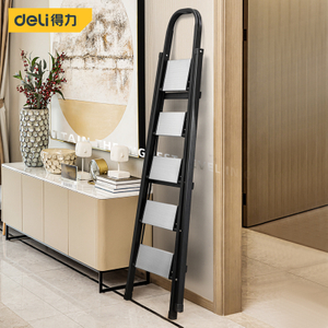 Double steel tube and aluminium five-step folding ladder